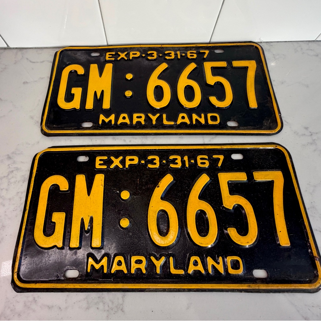 Vintage 1967 Pair Maryland License Plates